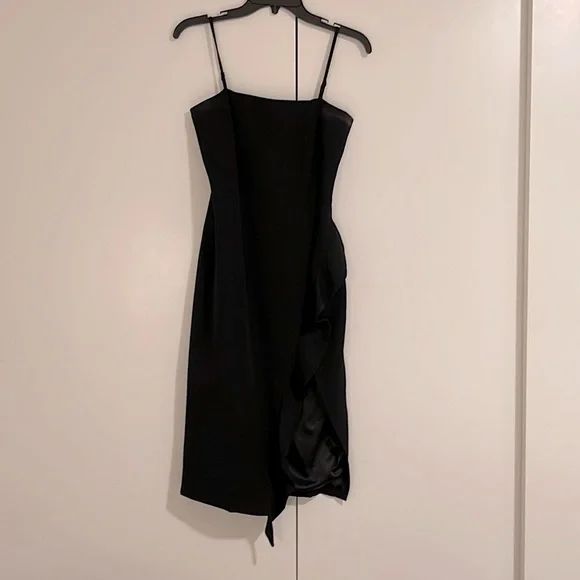 white bow black dress Black Ruffle Bardot Long Sleeve Mini Dress main image 0